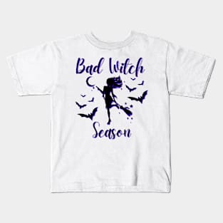 Bad Witch Season Bats Purple Kids T-Shirt